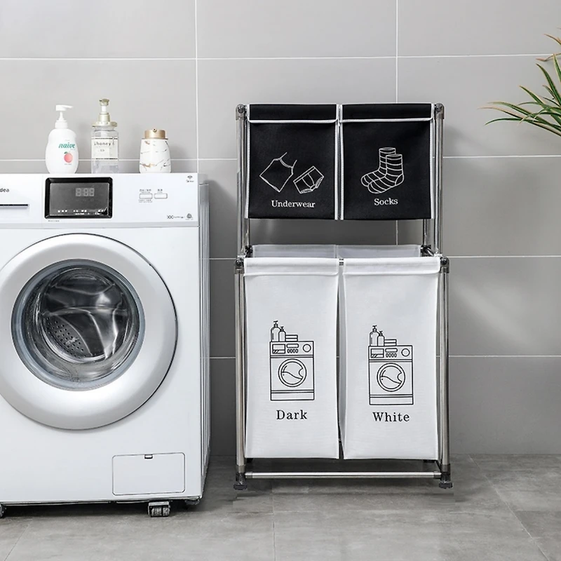 2-Tier Laundry Sorter with Removable Bags for Laundry Organization