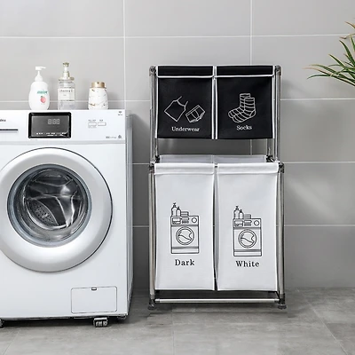 2-Tier Laundry Sorter with Removable Bags for Laundry Organization