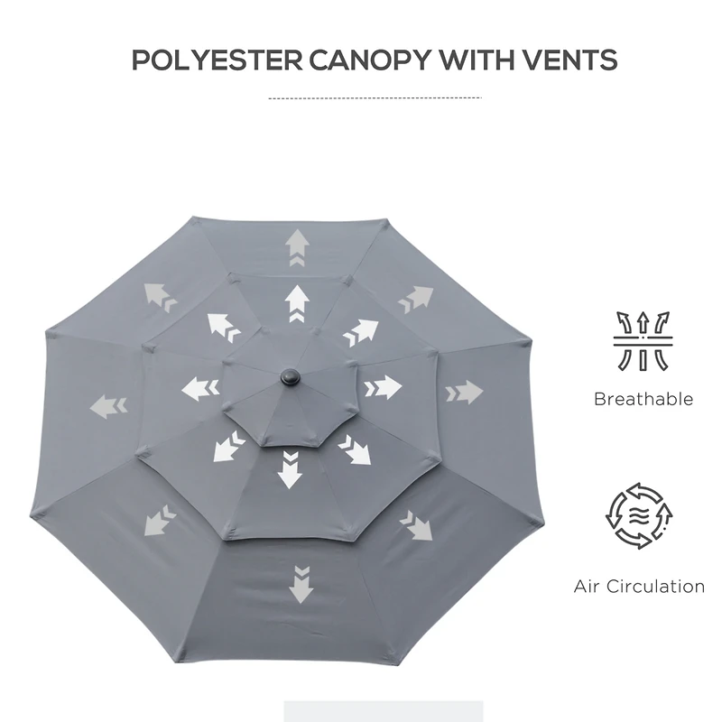 9FT 3-Tier Patio Market Umbrella with Tilt