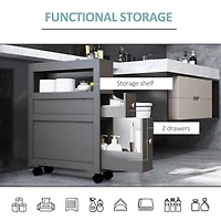 6.25" x 20.5" x 28.25" Wood Rolling Narrow Bathroom Side Storage Cabinet - Gray