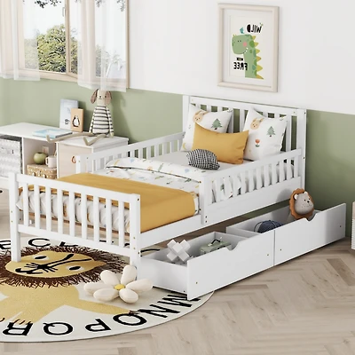 Streamdale Twin Wood Platform Bed with Guardrails and Storage