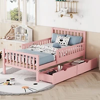 Streamdale Twin Wood Platform Bed with Guardrails and Storage