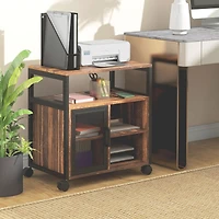 Mobile Printer Stand with Socket & Usb Ports, Rustic Brown