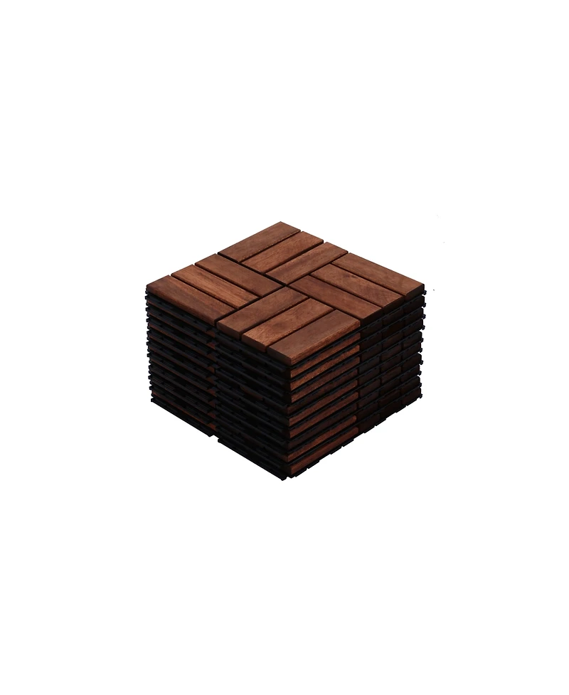 Simplie Fun Acacia Wood Checker Pattern Deck Tiles (12x12, 10-Pack) for Patio, Balcony, Etc