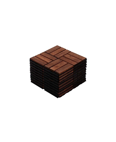 Simplie Fun Acacia Wood Checker Pattern Deck Tiles (12x12, 10-Pack) for Patio, Balcony, Etc