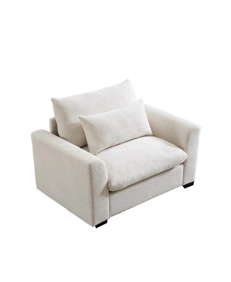 Streamdale Furniture Beige Corduroy Single Sofa Accent Chair with Pillow
