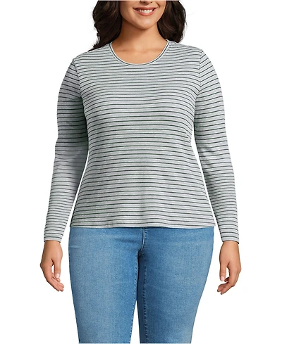 Lands' End Plus Lightweight Waffle Long Sleeve Crew Neck T-Shirt