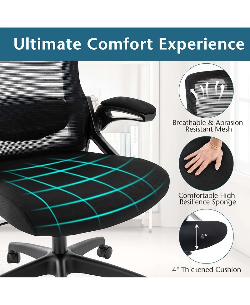 Costway Ergonomic Office Chair with Adjustable Lumbar Support Rocking Backrest Armrests
