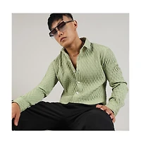 Men's Pistachio Green Crinkled-Weave Shirt