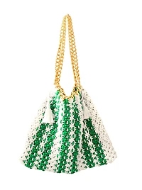 Rouen Colette Macrame Beach Bag In Green X Off-White
