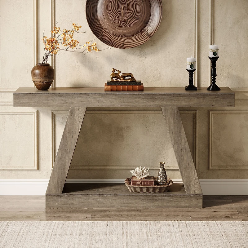 Tribesigns Farmhouse Console Table, 55-Inch Rustic Sofa Table with Storage, Industrial Wooden Entryway Table for Hallway