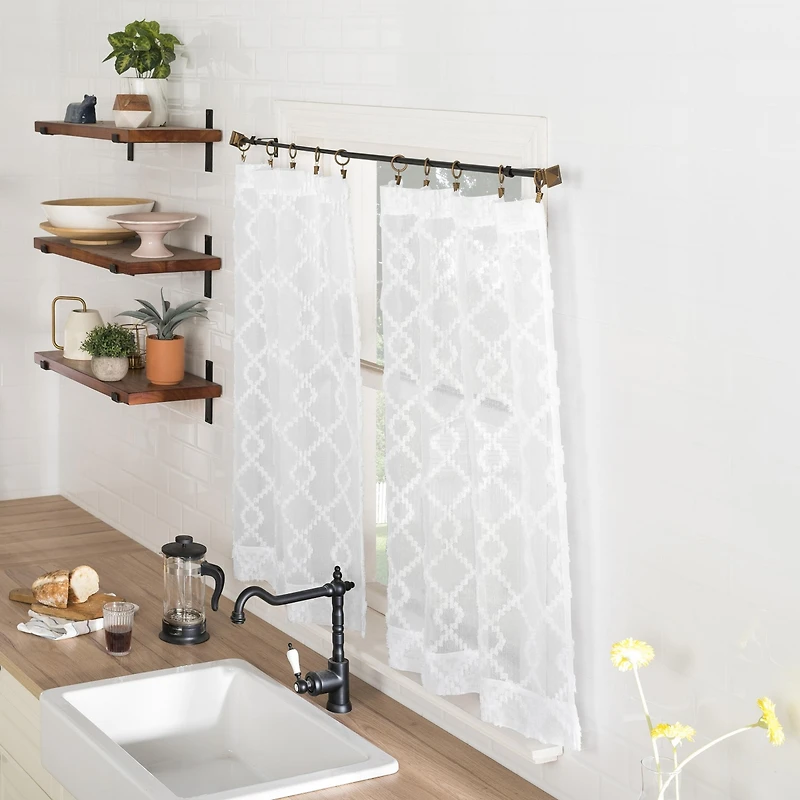 Tina Geometric Clipped Semi-Sheer Rod Pocket Kitchen Curtain Valance and Tiers Set
