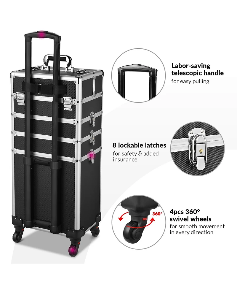 Byootique Black 4in1 Rolling Makeup Train Case Makeup Artist Cosmetic Organizer