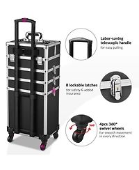 Byootique Black 4in1 Rolling Makeup Train Case Makeup Artist Cosmetic Organizer