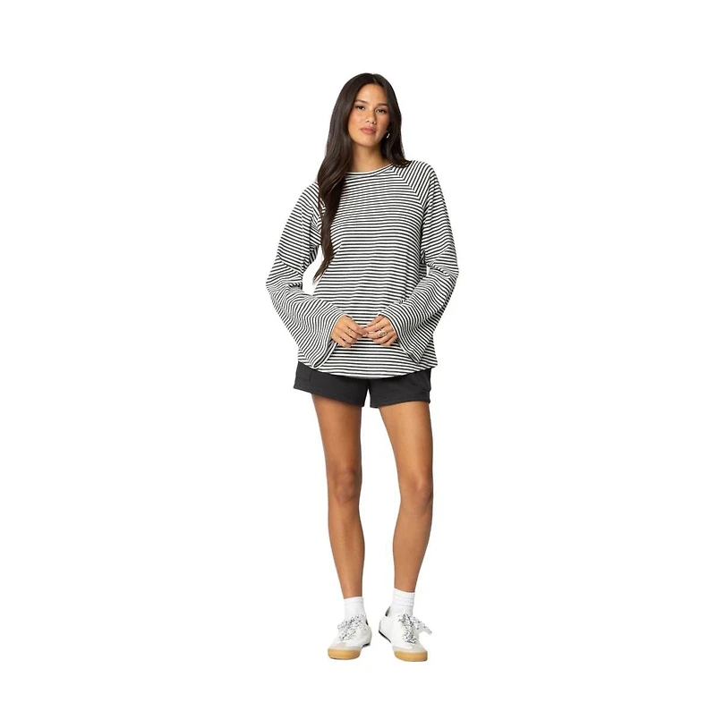 Edikted Womens Stripey Oversized Bell Sleeve Top