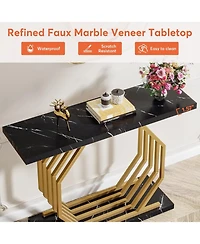 Tribesigns Gold Console Table, Faux Marble Entryway Narrow Sofa Table with Geometric Metal Base, 40 Inch Modern Accent Entrance