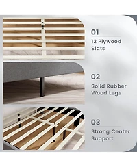 Gymax Full Size Upholstered Bed Frame w/ Elastic Pockets Mattress Foundation Gray
