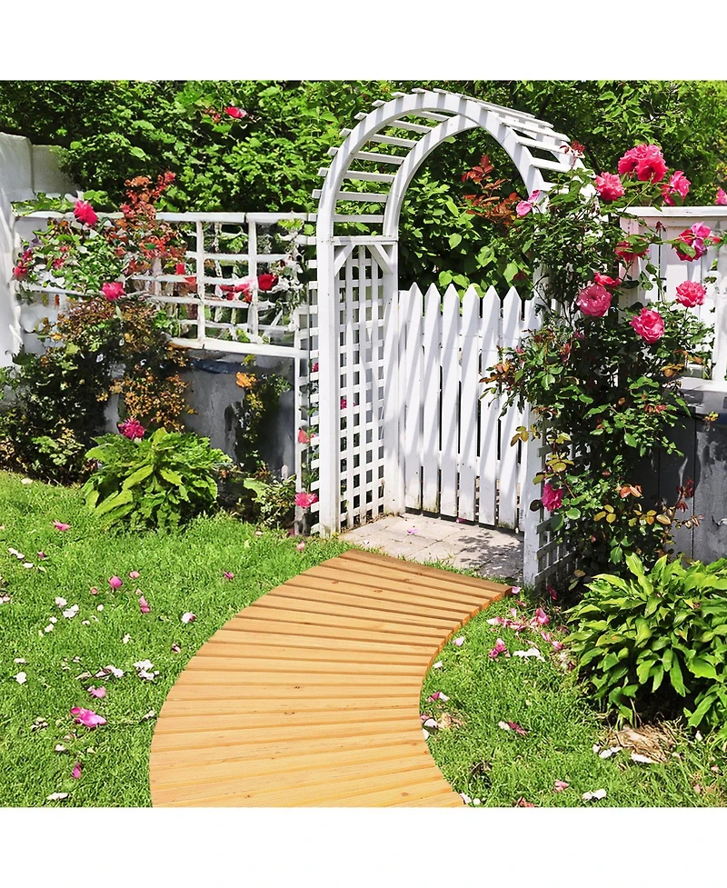 Sugift 7 Ft Wooden Garden Pathway Roll Out Curved Fir Wood Walkway with Anti-slip Surface
