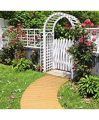 Sugift 7 Ft Wooden Garden Pathway Roll Out Curved Fir Wood Walkway with Anti-slip Surface