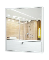 Sugift Double Door Wall-Mounted Bathroom Mirrored Medicine Cabinet-White