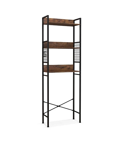 Sugift 3-Tier Over-the-Toilet Storage Rack with 3 Hooks-Rustic Brown