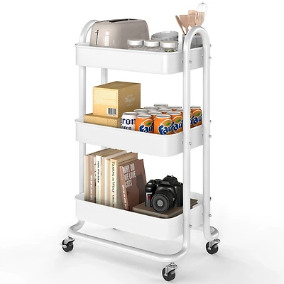 Sugift 3 Tier Rolling Cart Utility Cart with Lockable Wheels Rolling Metal Storage