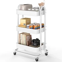 Sugift 3 Tier Rolling Cart Utility Cart with Lockable Wheels Rolling Metal Storage
