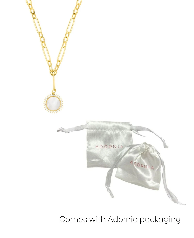 Adornia Gold Mother of Pearl Cubic Zirconia Halo Disc Mixed Link Y-Necklace