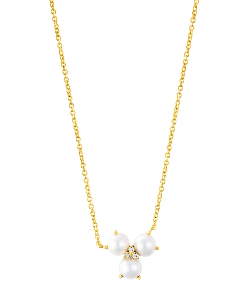 Adornia Gold Adjustable Freshwater Cultivated Pearl Cubic Zirconia 3-Point Flower Necklace