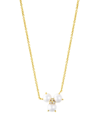 Adornia Gold Adjustable Freshwater Cultivated Pearl Cubic Zirconia 3-Point Flower Necklace