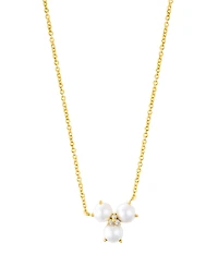 Adornia Gold Adjustable Freshwater Cultivated Pearl Cubic Zirconia 3-Point Flower Necklace