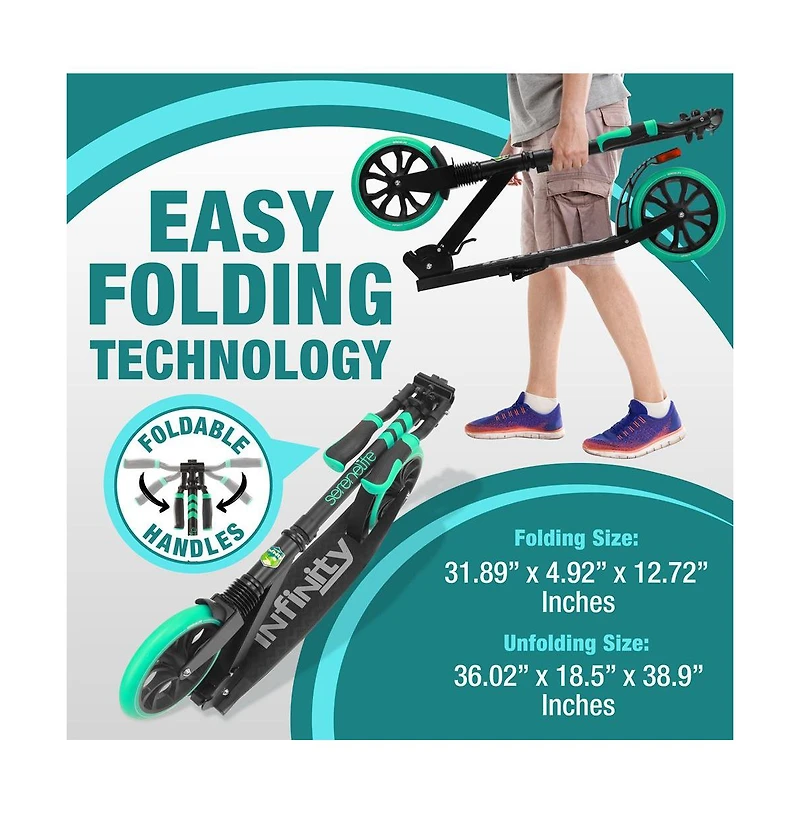 SereneLife Kick Scooter Adult Teenagers Kids- 2 Wheel Kids with Adjustable T-Bar Handlebar - Alloy Anti-Slip Deck