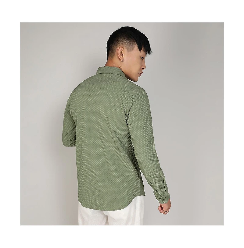 Men's Pistachio Green Textured Micro Buffalo Check Shirt