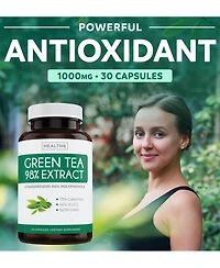 Green Tea Extract Capsules, Natural Metabolism Boost - Leaf Polyphenol Catechins - Antioxidant Supplement, Health's Harmony, 60ct