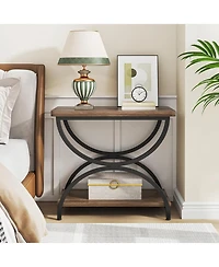 Tribesigns 2-Tier End Side Table with Stylish Metal Frame, Vintage Rectangular Bedside Nightstand for Bedroom, Wood and Metal Chair Side Tables Living