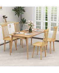Windsor Dining Chairs Set of 2 with High Spindle Back and Natural Rubber Wood Legs