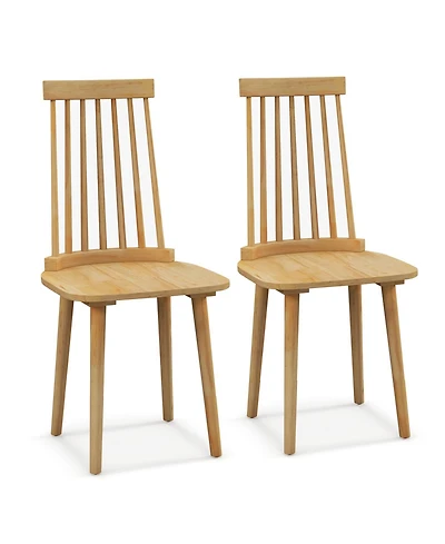 Windsor Dining Chairs Set of 2 with High Spindle Back and Natural Rubber Wood Legs