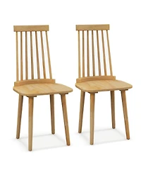 Windsor Dining Chairs Set of 2 with High Spindle Back and Natural Rubber Wood Legs