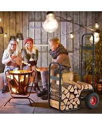 Sugift Firewood Log Cart Carrier with Wear-Resistant and Shockproof Rubber Wheels