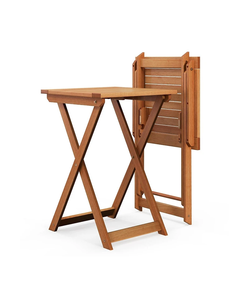 20 Inch Hardwood Patio Folding Table with Slatted Tabletop