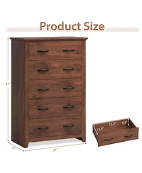 Tall Storage Dresser with 5 Pull-out Drawers for Bedroom Living Room-Walnut