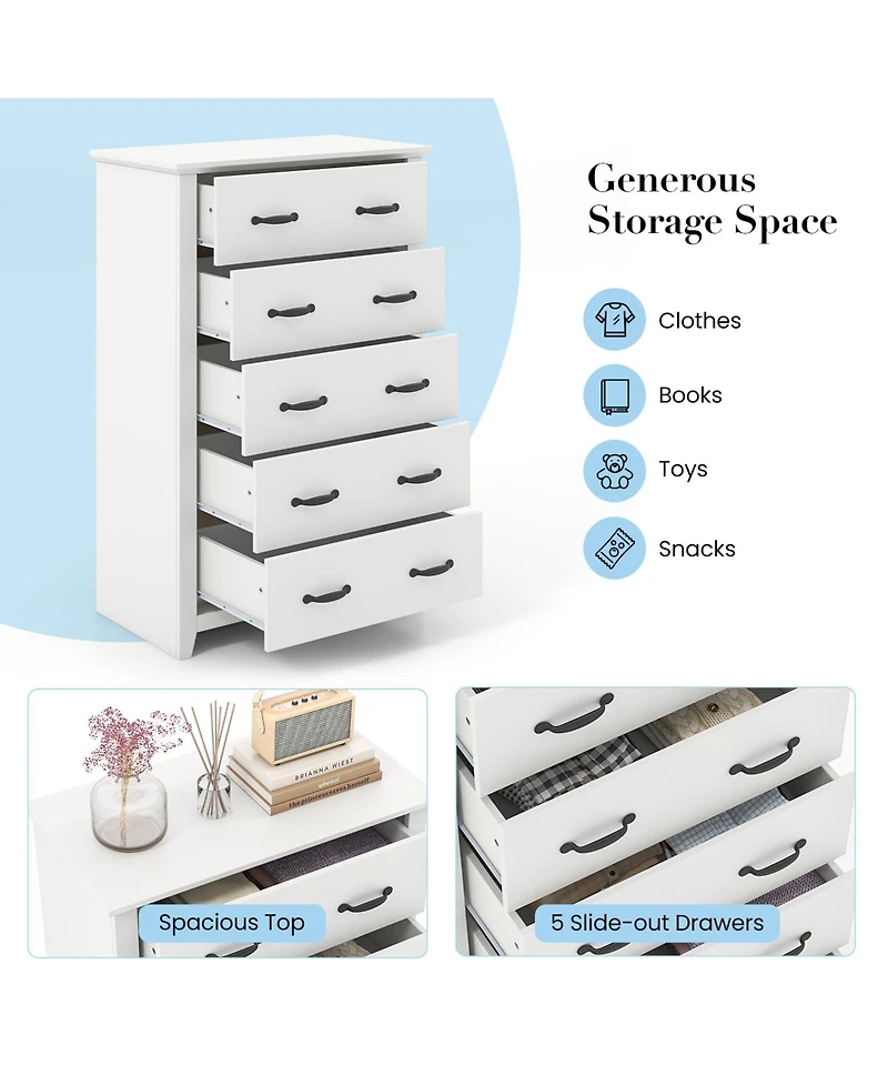 Tall Storage Dresser with 5 Pull-out Drawers for Bedroom Living Room-Walnut