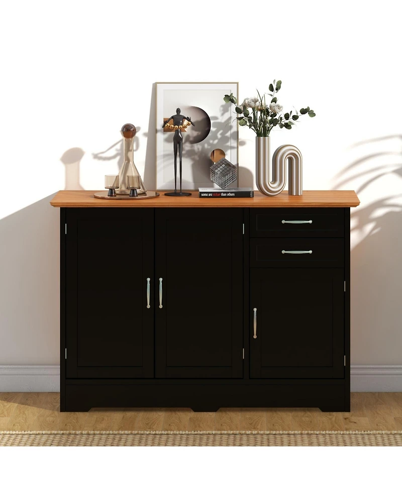 Buffet Storage Cabinet with 2-Door and 2 Drawers-Black