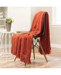 Chanasya Premium Textured Knit Throw Blanket with Tassels - Soft, Cozy for Couch, Bed, Living Room 50" x 65” Orange