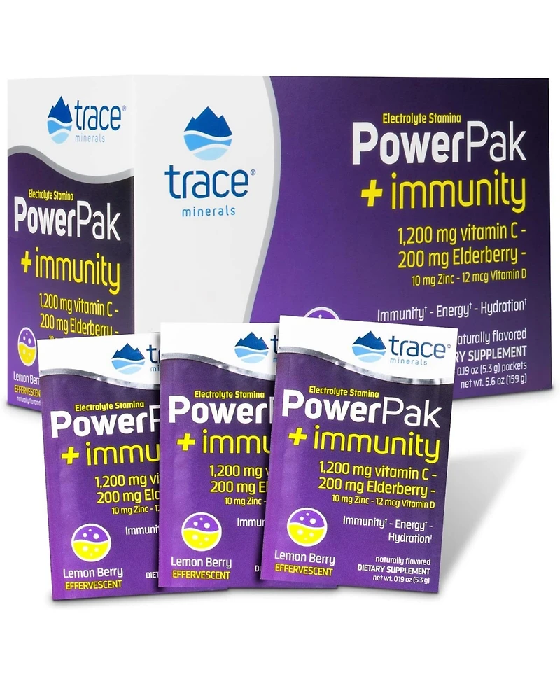 Trace Minerals PowerPak Plus Immunity - Hydration Support Supplement - Vitamin & Mineral Powder with Elderberry