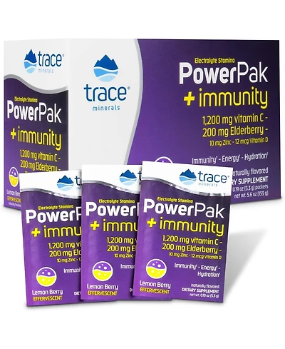 Trace Minerals PowerPak Plus Immunity - Hydration Support Supplement - Vitamin & Mineral Powder with Elderberry