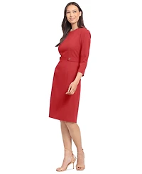 London Times Petite 3/4-Sleeve Tab-Waist Sheath Dress