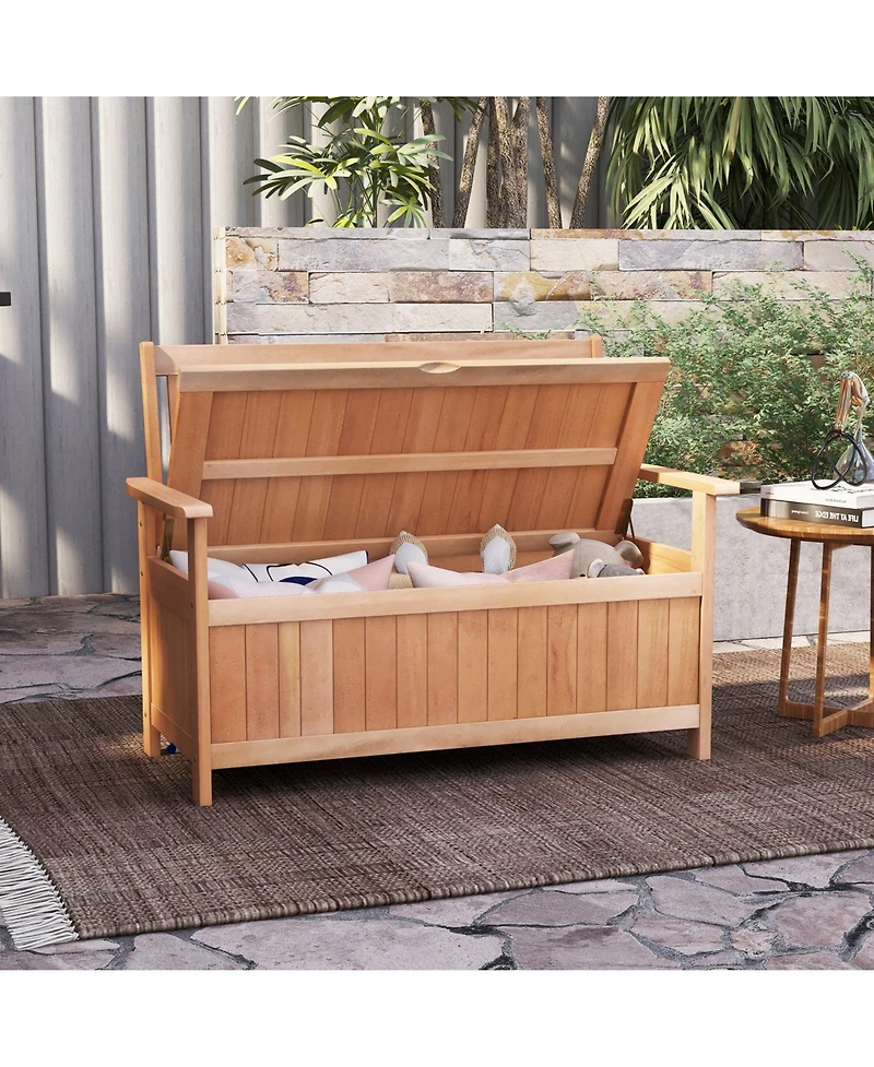 Sugift 48 Inch Patio Wood Storage Bench with Slatted Backrest