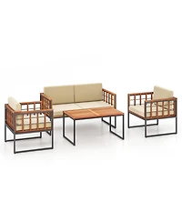 Sugift 4 Pieces Acacia Wood Outdoor Sofa Set