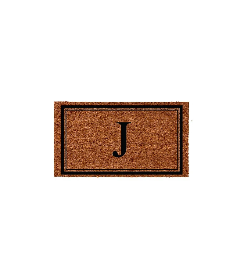 Evergreen Monogram Indoor Outdoor 100% Natural Coir Doormat 28" x 16" | Letter "J"